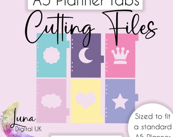 A5 tabbed dividers for planners, Cute Cut out design, 6 side tab dividers with holes cutting file for cricut, SVG files for cutting