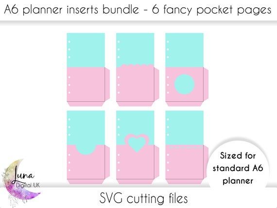 A6 Planner Inserts SVG Bundle, 6 A6 Pocket Pages Svg Cut Files for