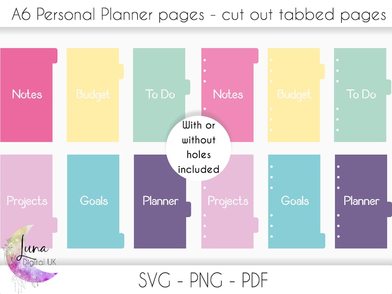 A6 Side Tabbed Dividers SVG Cut File for Cricut, A6 Personal Planner