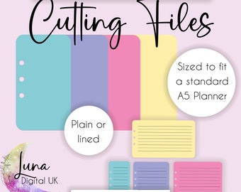 A5 half page stacked Planner pages SVG cutting files, with or without lines, Half page index cards cut files for cricut, pages with holes