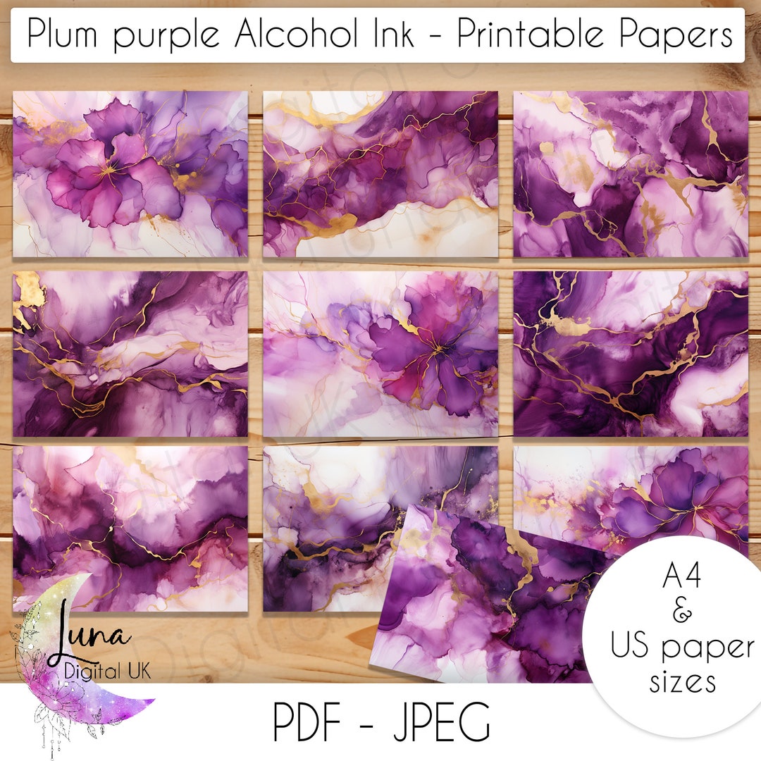 Printable Inky Plum Purple Ink Printable Papers, Junk Journal Background Inky ...