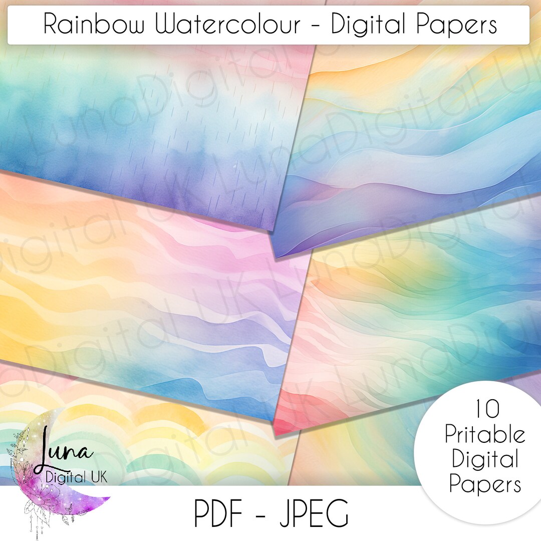 Abstract Pastel Watercolour Rainbow Printable Papers, Junk Journal ...