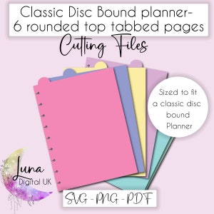 Arquivo de corte SVG do planejador encadernado em disco clássico para cricut, 6 páginas com guias arredondadas superiores para planejador de disco Páginas com guias do planejador DIY Download SVG