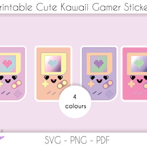 Cute Kawaii Gamer sticker PNG svg pdf, Pastel Kawaii Girl gamer digital planner sticker pack, good notes stickers, instant download