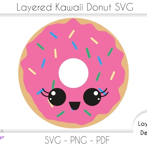 Cute Kawaii layered donut svg cut file for cricut, instant download donut png clipart