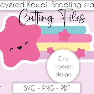 Cute Kawaii shooting star SVG, Layered SVG design, Pastel Kawaii svg design, layered cut file for cricut, instant download svg pdf png