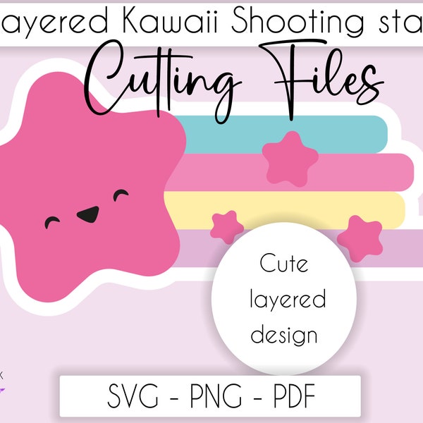 Cute Kawaii shooting star SVG, Layered SVG design, Pastel Kawaii svg design, layered cut file for cricut, instant download svg pdf png