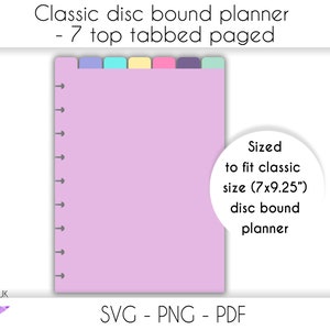 7 top tabbed dividers for Classic Disc bound planner SVG cut file for cricut, DIY Planner pagers cut your own pages svg | png | pdf