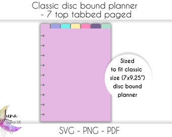 7 top tabbed dividers for Classic Disc bound planner SVG cut file for cricut, DIY Planner pagers cut your own pages svg | png | pdf