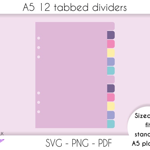 A5 Tabbed Dividers for Planners A5 12 Side Tab Dividers With Etsy