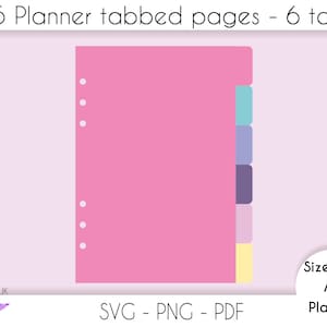 A5 tabbed dividers for planners, A5 side tabs 6 tab dividers with holes cutting file for cricut, SVG files for cutting, PDF PNG files