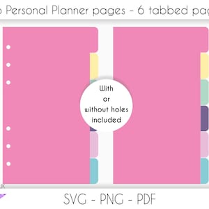 A6 Personal planner SVG tabbed pages, 6 tabbed pages SVG for cricut, A6 ring bound planner SVG with our without holes, instant download