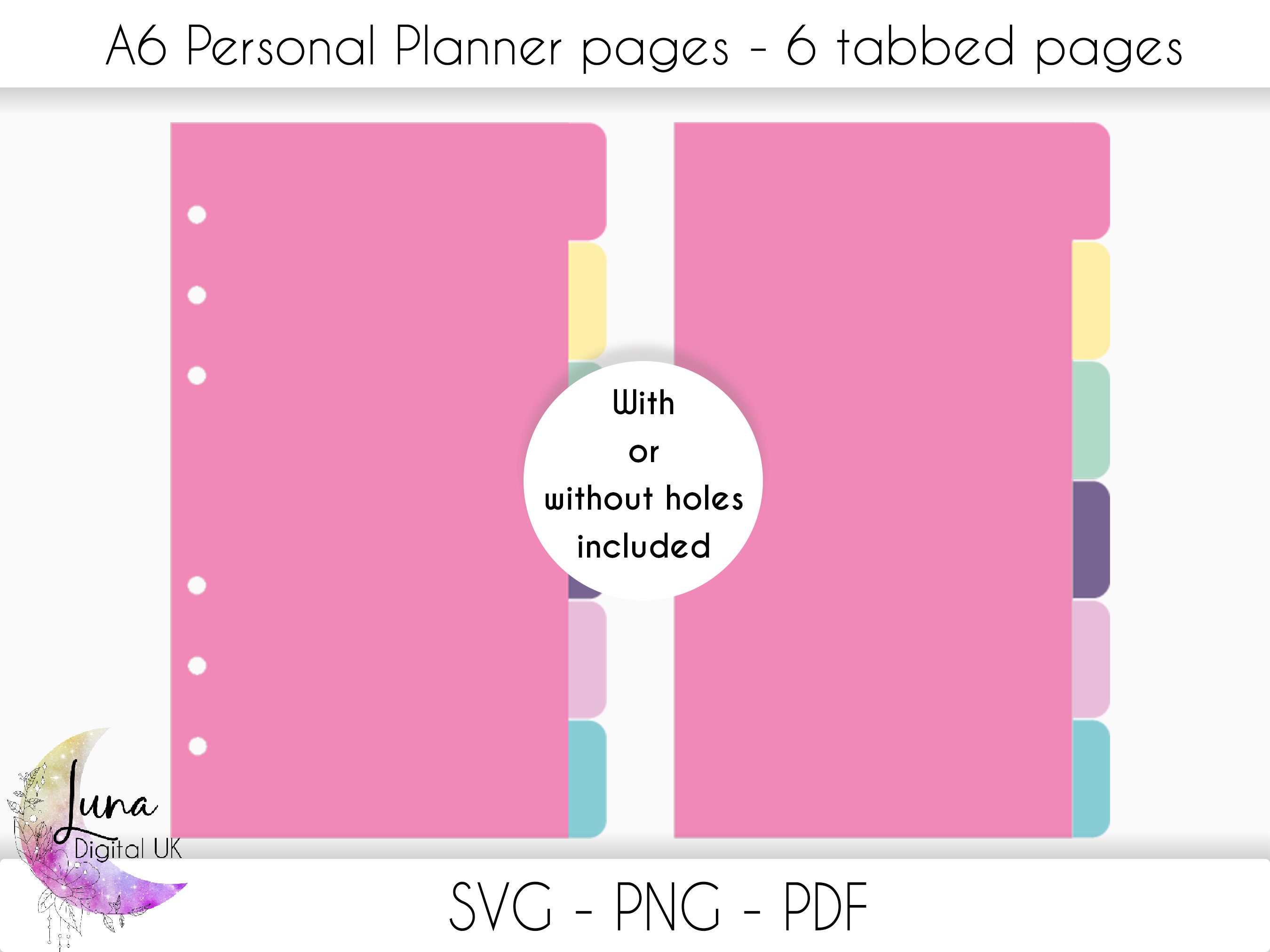 A6 Personal Planner SVG Tabbed Pages 6 Tabbed Pages SVG for Etsy