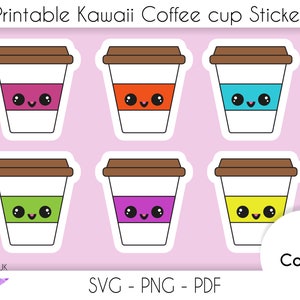 Cute Kawaii Coffee cup sticker PNG svg pdf, digital planner sticker pack, good notes stickers, instant download