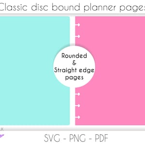 Página de planificador encuadernada en disco clásico Archivo de corte SVG para cricut, buscapersonas DIY Planner cortan sus propias páginas svg / png / pdf, página redondeada, página recta