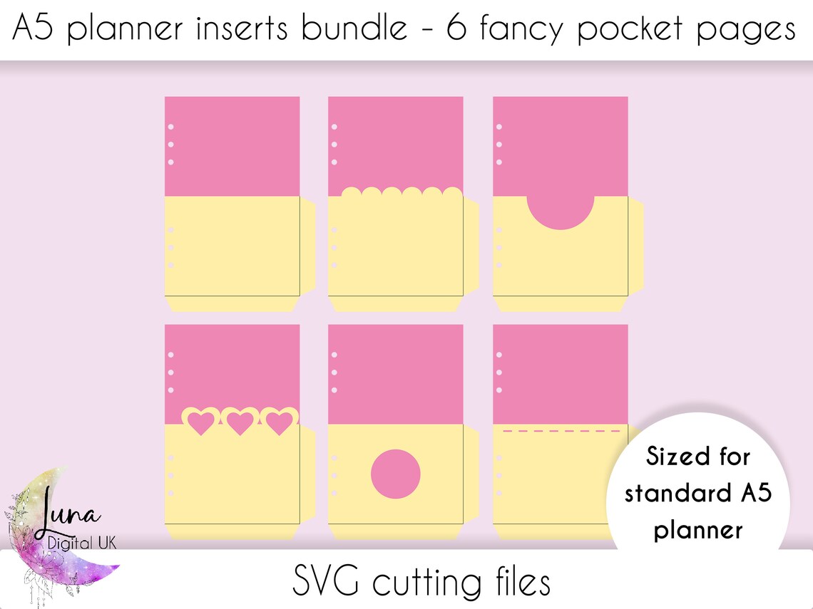 A5 Planner Inserts SVG Bundle, 6 A5 Pocket Pages Svg Cut Files for