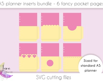 A5 planner inserts SVG bundle, 6 A5 pocket pages svg cut files for cricut, DIY planner inserts for A5 6 ring bound planners