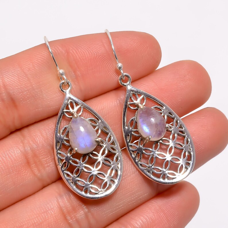 B/'day gift White Rainbow Earrings,Sterling Silver Earring,Earring For Women,925 Silver Earrings,Gemstone Earring,Women Jewelry,Gift For Her