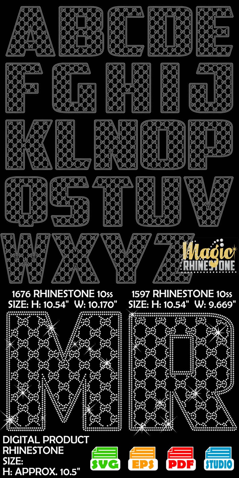 Download Big letters rhinestone font alphabet vector svg cut file ...