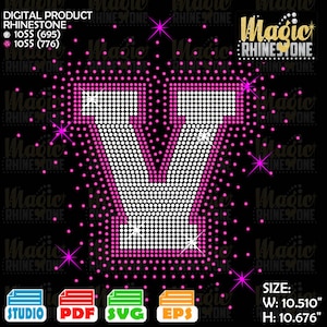 Letter V Spray Rhinestone, Letter V svg,  Rhinestone university font svg,  Rhinestone font For Cricut, university font