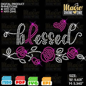 Fleurs bénies strass svg, Bienheureux cancer du sein svg, lettre de calligraphie svg, svg plus fort, grande femme svg, Cancer du sein strass svg