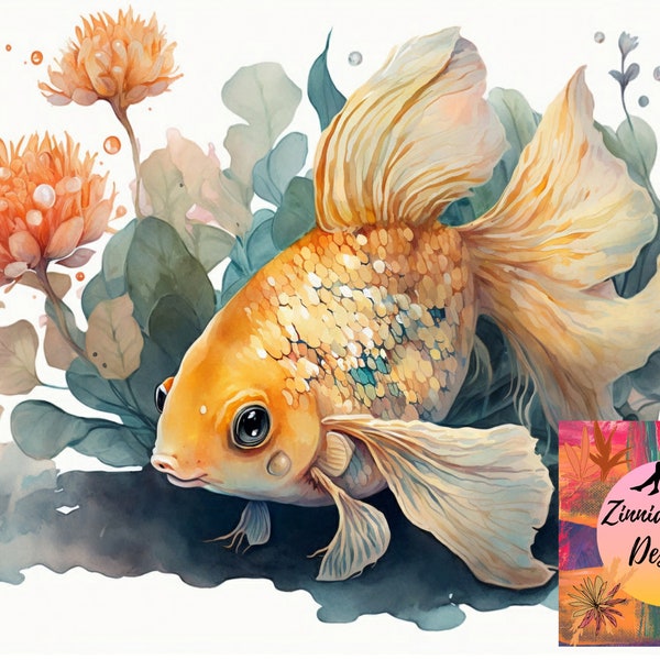 Watercolour Goldfish, pictures, A4 8.5 x 11.7 inches, horizontal, wall art, journal covers, scrapbooking, greeting cards.