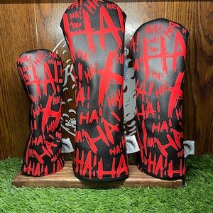 The Joker inspired Headcover Set Custom Made Leather & Fleece Lined Golf Headcover - Set or Individual Leather Style Black and Red