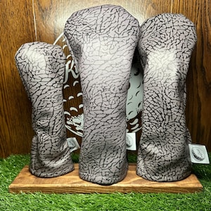 Elephant Print Jordan Jumpman 23 Inspired Golf Driver Fairway Hybrid Headcover Custom Made Leather & Fleece lined - Traditional Style