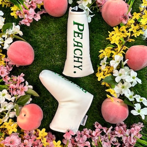 Masters Tournament themed “Peachy” Embroidered Golf Blade Putter Cover Headcover Head Covers By KicksCovers