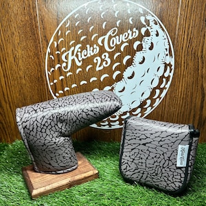 Elephant Print Jordan Jumpman 23 Inspired Golf Putter Cover Mallet and Blade Headcover Custom Made Leather & Fleece Lined