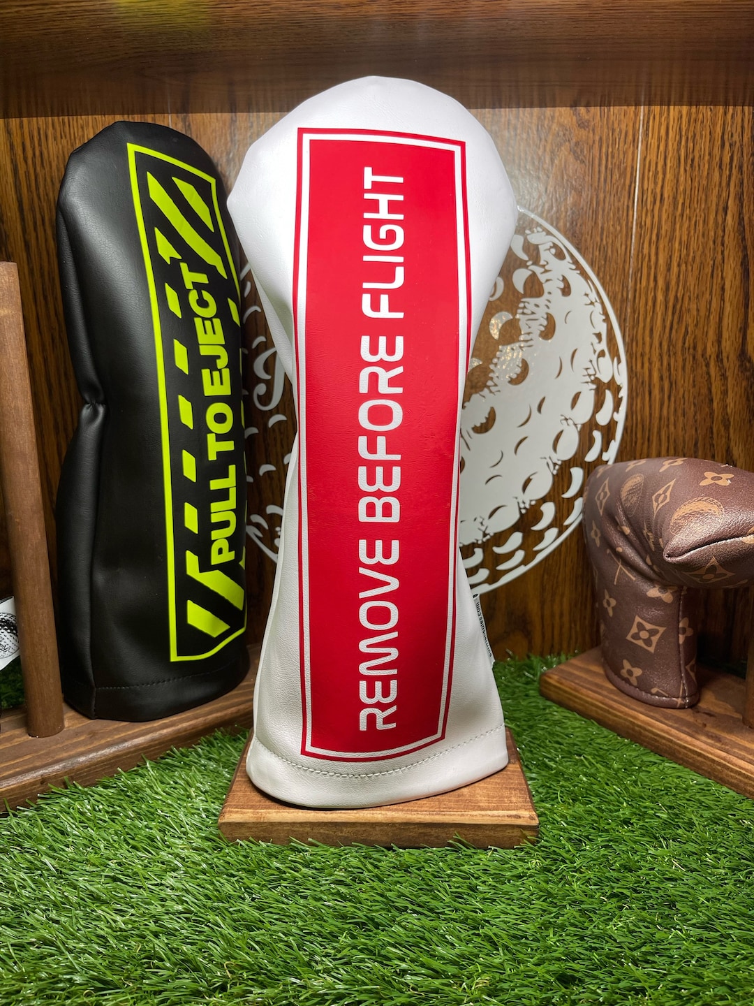 Custom Made Leather & Fleece remove Before Flight NASA Inspired Golf Driver Headcover