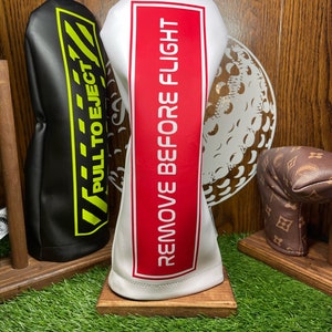 Custom Made Leather & Fleece “Remove Before Flight” NASA Inspired Golf Driver Headcover - Traditional Leather Style