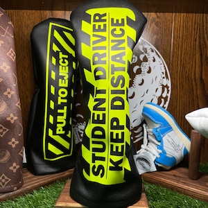 Custom Made Leather & Fleece Lined “Student Driver” Funny Golf Driver Headcover - Traditional Leather Style Black