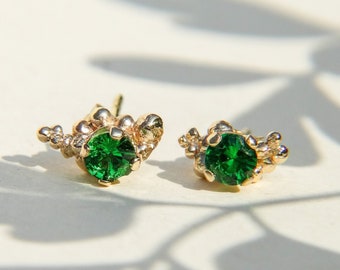 Natural Gemstone Stud Earrings with 9ct Gold Granulations