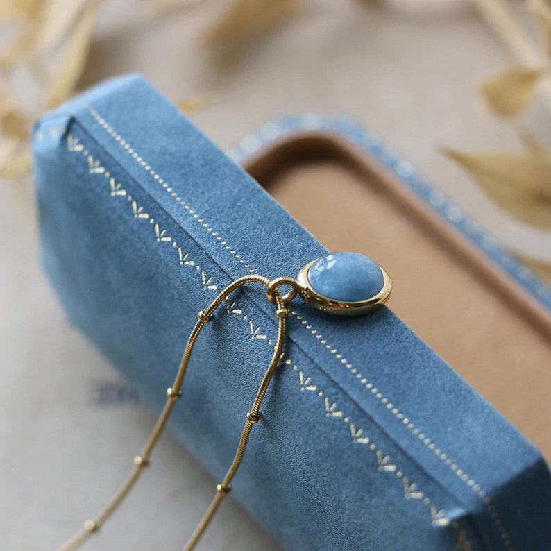 Natural Aquamarine Pendant Necklace Vintage Jewelry Natural Stone Clavicle Chain Pendant Necklace for Women