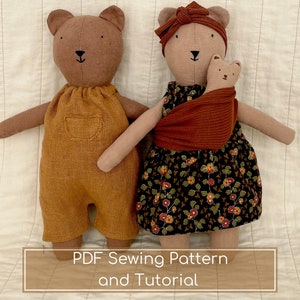 Teddy Bear Sewing Pattern - Bear Doll with Clothes Tutorial - Stuffed Animal-  Instant Download Animal Doll Pattern - Rag Doll PDF Pattern