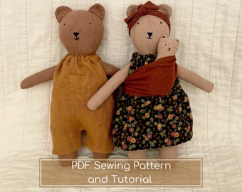 Teddy Bear Sewing Pattern - Bear Doll with Clothes Tutorial - Stuffed Animal-  Instant Download Animal Doll Pattern - Rag Doll PDF Pattern