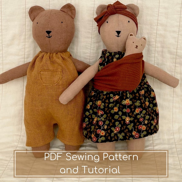 Teddy Bear Sewing Pattern - Bear Doll with Clothes Tutorial - Stuffed Animal-  Instant Download Animal Doll Pattern - Rag Doll PDF Pattern