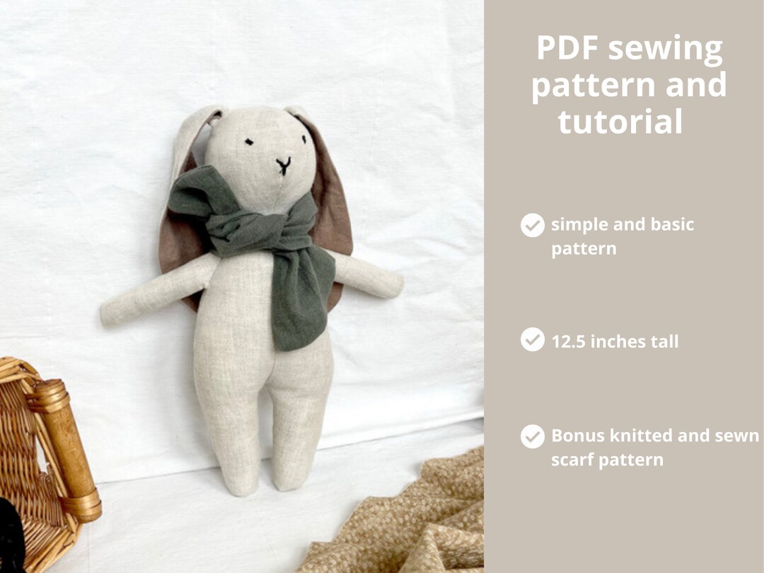 Linen Bunny Sewing Pattern: DIY Rag Doll With Scarf (PDF Pattern) - Etsy