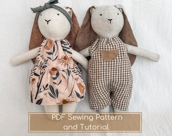 Basic Bunny Sewing Pattern | Rabbit With Clothing Instant Download Pattern | Animal Doll PDF Pattern | Linen Toy Sewing Tutorial