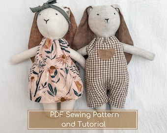 Basic Bunny Sewing Pattern | Rabbit With Clothing Instant Download Pattern | Animal Doll PDF Pattern | Linen Toy Sewing Tutorial