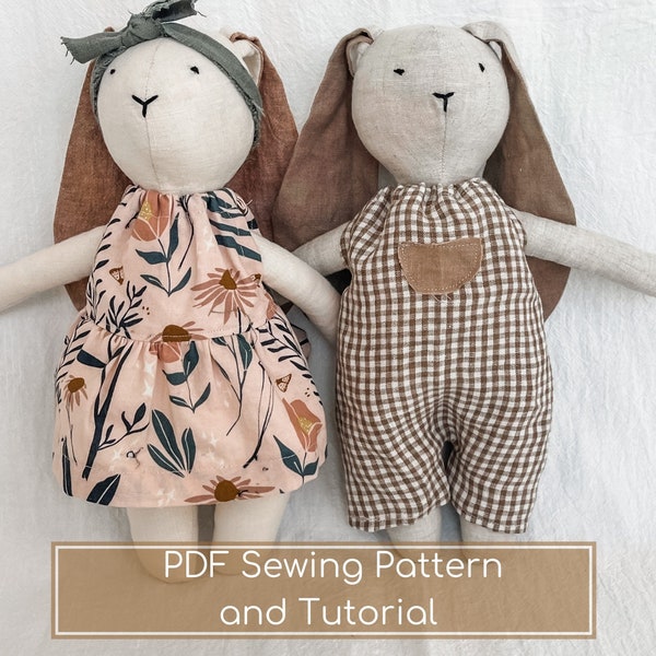 Basic Bunny Sewing Pattern | Rabbit With Clothing Instant Download Pattern | Animal Doll PDF Pattern | Linen Toy Sewing Tutorial