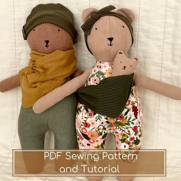 Teddy Bear Sewing Pattern - Animal Doll Pattern with  Instant Baby Download - Teddy Bear Family PDF Sewing Pattern - Baby Bear Pattern