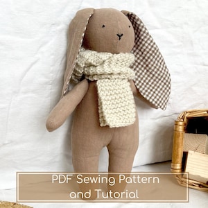 Basic Bunny PDF Sewing Pattern | DIY Linen Rabbit Sewing Tutorial | Easter Toy Sewing Pattern DIY | Bunny with Scarf Sewing Pattern