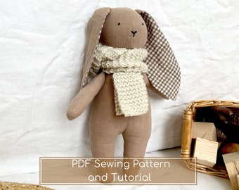 Basic Bunny PDF Sewing Pattern | DIY Linen Rabbit Sewing Tutorial | Easter Toy Sewing Pattern DIY | Bunny with Scarf Sewing Pattern