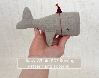 Baby Whale Sewing Pattern - Whale Stuffy Pattern -  Baby Toy Pattern - Printable Soft Toy DIY Pattern - Small Toy Pattern