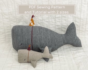 Whale Sewing Pattern - Whale Plushie PDF Sewing Pattern and Tutorial - Baby Toy Pattern - Printable Soft Toy DIY Pattern