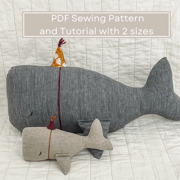 Whale Sewing Pattern - Whale Plushie PDF Sewing Pattern and Tutorial - Baby Toy Pattern - Printable Soft Toy DIY Pattern