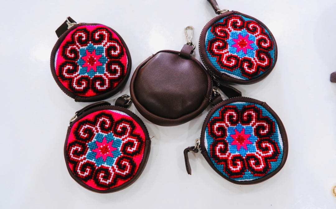 Boho Handmade Wallet, Hmong Round Leather Coin Purse,boho Key Chain ...