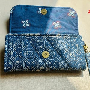 Batik Hemp Wallet, Handmade Long Purse, Indigo Batik Wallet, Boho Wallet, Hmong Ethnic Organic Hemp Wallet